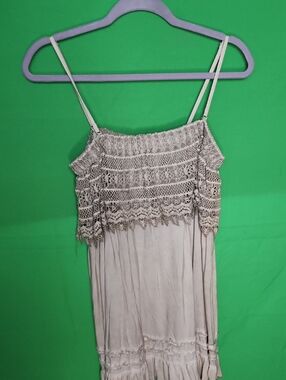 Black Swan Boho Crochet Lace Tiered Tank Top L